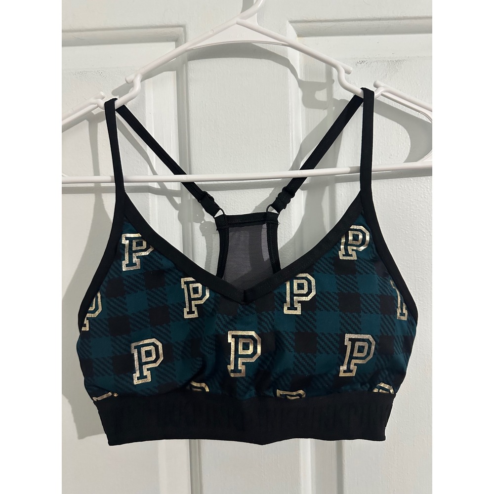 PINK Victoria's Secret Ultimate Sports Bra Plaid Logo Racerback‎ Size S